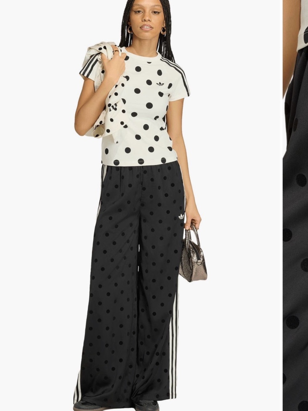 adidas womens Black Polka Dot Wide-Leg Track Pants and jacket set